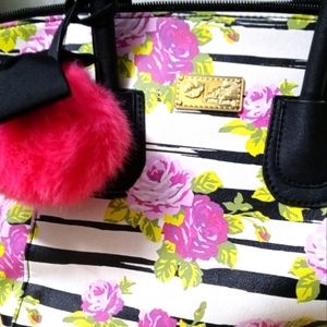 Betsey Johnson Floral Striped Kids Bag - Pink, Yellow, Black, White